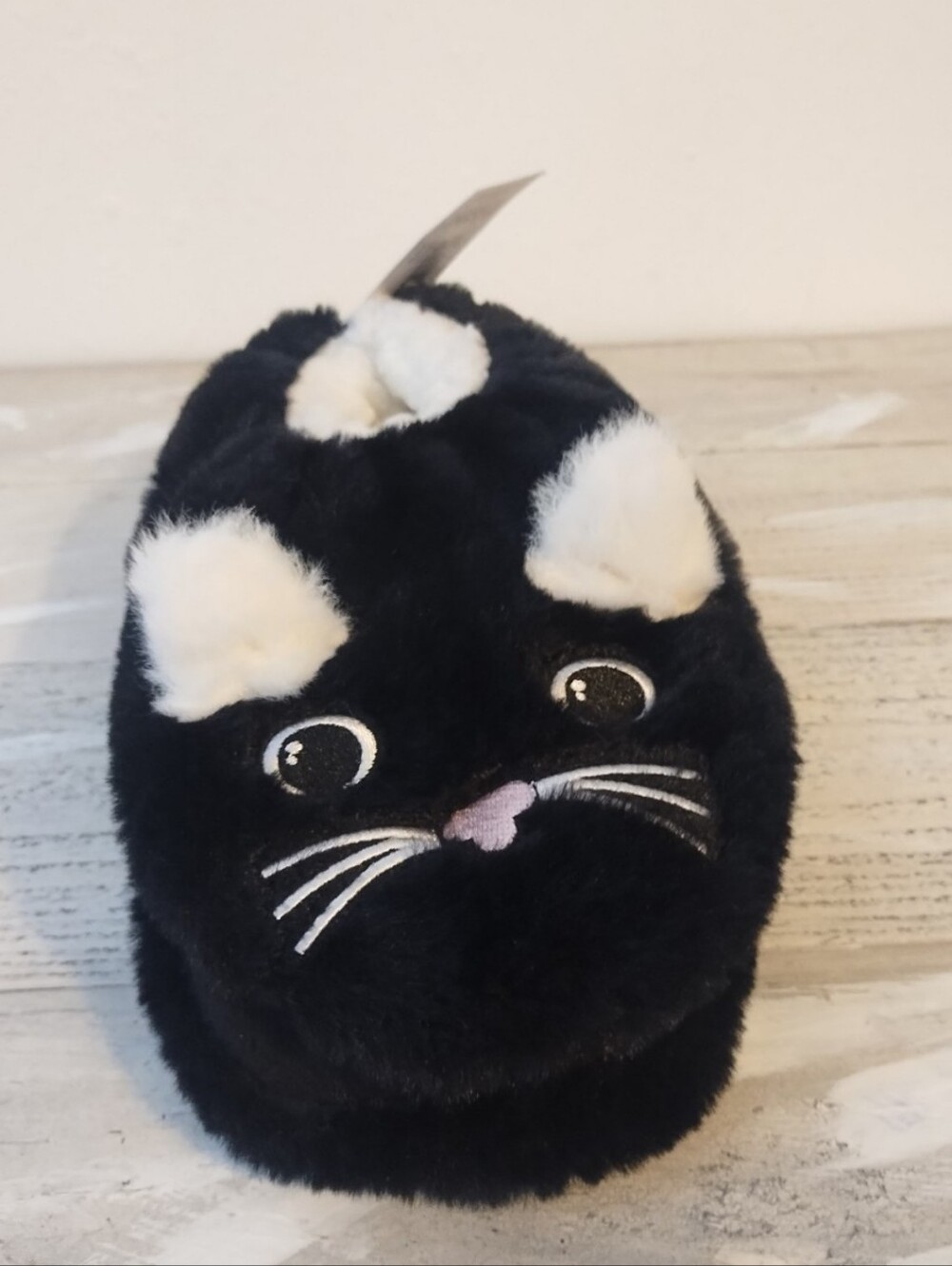 Fuzzy Babba Women's Embroidered Black Cat Plush Stuffed Animal Slippers size 7-9